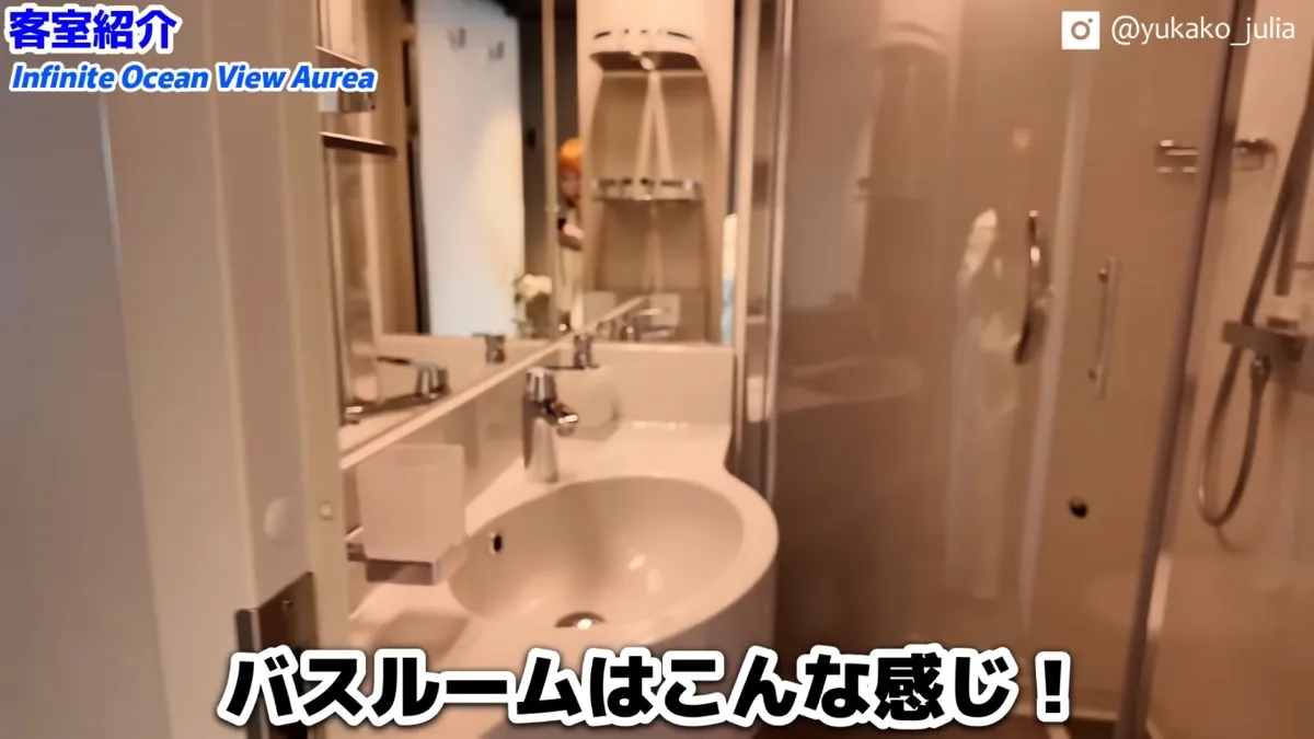客室のバスルーム。洗面台とシャワー