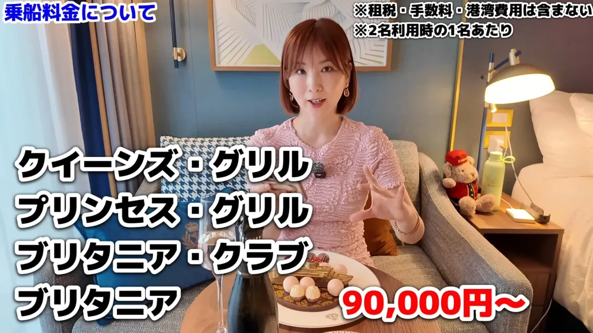 クイーンズ・グリル、プリンセス・グリル、ブリタニア・クラブ、ブリタニアの4クラスと料金を説明する運営者