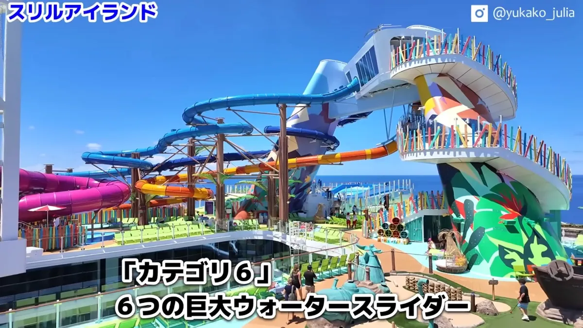 屋上の『スリル・アイランド』。6本の巨大ウォータースライダー『カテゴリー6』